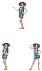 Fototapeta premium Collage of woman with panama hat isolated on white