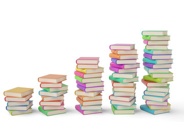 Colorful book stacks on white background.3D illustration