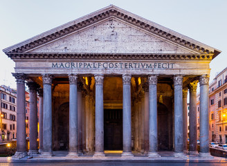 Obraz premium Pantheon, former Roman temple of all gods, now a church, and Fountain with obelisk at Piazza della Rotonda. Rome, Italy