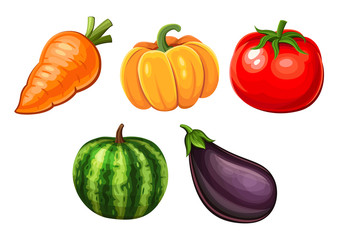 Cartoon Icons of vegetables. Vector illustration