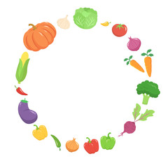 Healthy vegetables food icon set vector circle frame background illustration