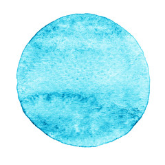 Blue, mint circle painted with watercolor on a white background