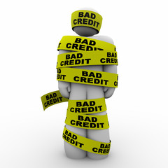 Bad Credit Man Wrapped Tape Poor Rating Score 3d Illustration