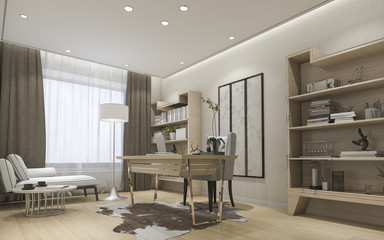 3d rendering modern luxury working room 