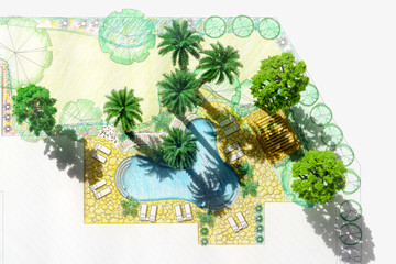 Model landscape architect design backyard plan for villa