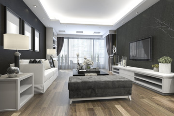 3d rendering luxury and modern living room 