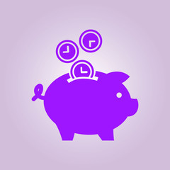 Time is money piggy bank icon. Flat design style.