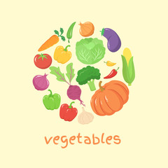 Healthy vegetables food icon set vector circle background illustration