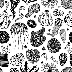 Vector seamless pattern with sea creations