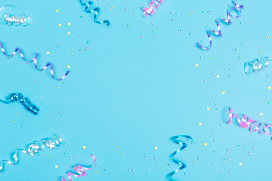 Party theme in blue and purple with streamers