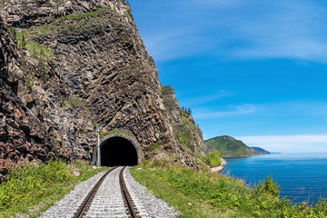 Tunnel in the rock on the Circum-Baikal railway