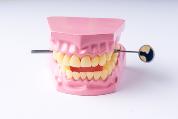 Set of metal Dentist's medical equipment tools, top view