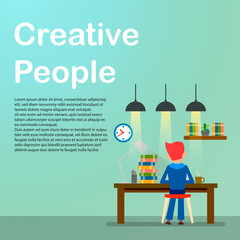 Creative people. Freelancer. Working man infographic. Vector illustration