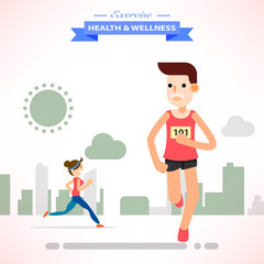 young people running and training for marathon sport
