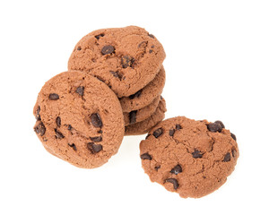 Chocolate chip cookies isolated on a white background.