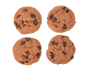 Chocolate chip cookies isolated on a white background.