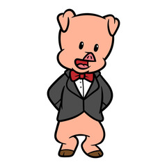 Cartoon Pig in a Tuxedo Vector Illustration