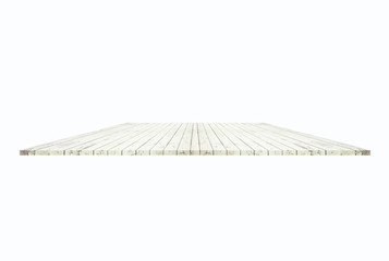 Perspective empty white wooden table with white background including clipping path for product...