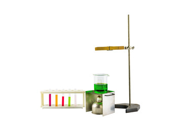 Laboratory equipment test tube holder and alcohol lamp, test tube