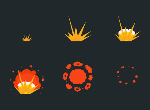 Explode effect animation with smoke. Cartoon bang explosion frames