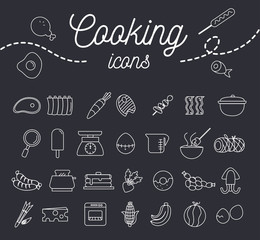 Cooking icon set with dessert fruit and equipment illustration.vector