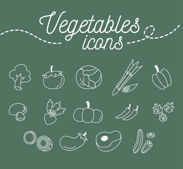 Vegetables icons set illustration design on green background