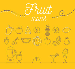 Fruit icons set illustration design on yellow background.vector