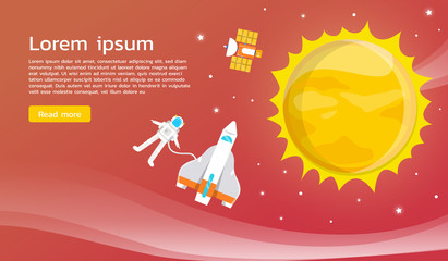 Astronaut with space shuttle traveling around sun in universe illustration.vector design