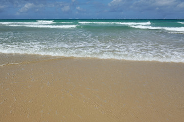 Fototapeta na wymiar Emply beach and tropical ocean
