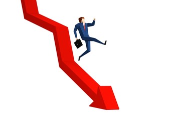 Arrow graph going down and businessman is falling down