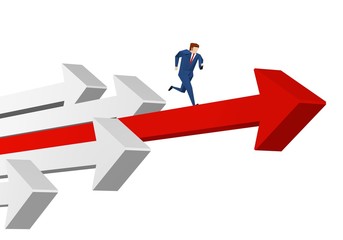 Businessman is running on arrow