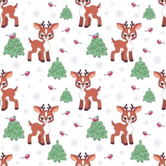 Wallpaper murals Little deer Baby colorful seamless pattern with the image of a cute little fawn. Vector Christmas background.