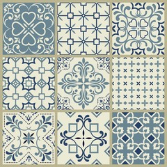 Traditional ornate portuguese decorative tiles. Ceramic tiles. Set of mandalas.