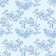 Vintage Floral Seamless Background with Birds