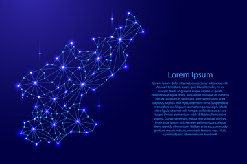 North Korea map of polygonal mosaic lines network, rays and space stars of vector illustration.