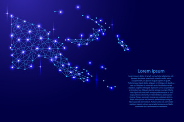 Map of Papua New Guinea from polygonal blue lines and glowing stars vector illustration