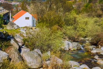 Fototapeta na wymiar Village of Manteigas in the glacial valley of the Zezere river. Serra da Estrela mountains. County of Guarda. Portugal