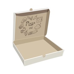 Open empty pizza box. Sample packaging on white