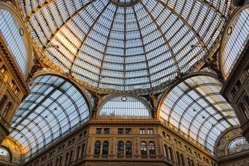 Glass roof and arching dome of Galleria Umberto I - Naples, Campania, Italy