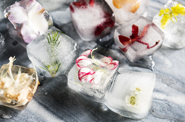 Cube ice with flower inside