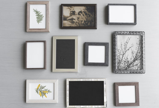 Blank Copy Space Photo Frames on Gray Background