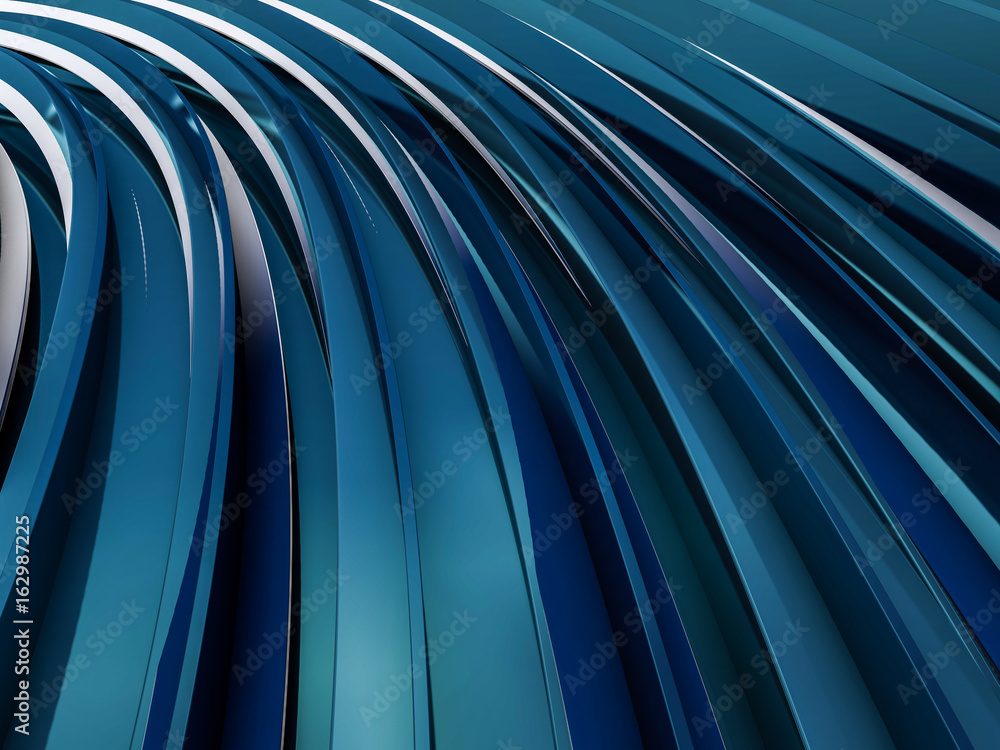 Poster abstract swirly shape blue background. 3d rendering