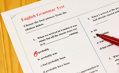 Obraz premium English grammar test sheet