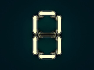Neon tube number on dark background. 3D rendering