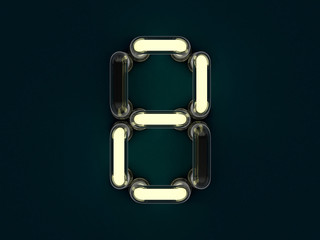 Neon tube number on dark background. 3D rendering