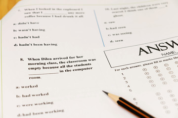 Obraz premium English grammar test sheet