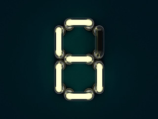 Neon tube number on dark background. 3D rendering