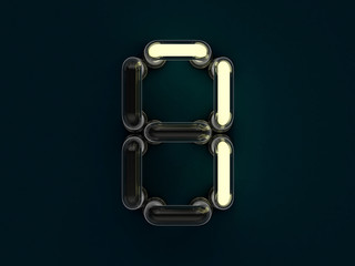 Neon tube number on dark background. 3D rendering