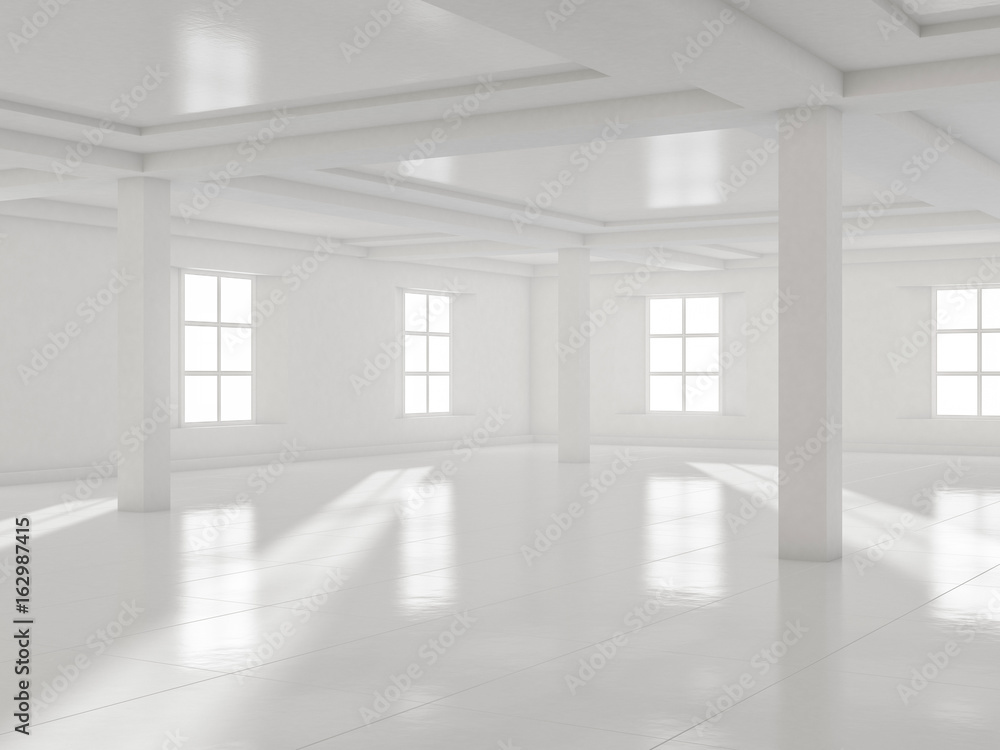 Poster abstract modern architecture background, empty white open space interior. 3d rendering