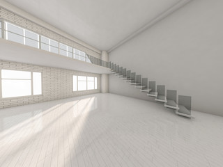 Abstract modern architecture background, empty white open space interior. 3D rendering